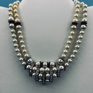 Faux Pearl Double Strand Chocker with Rhinestones